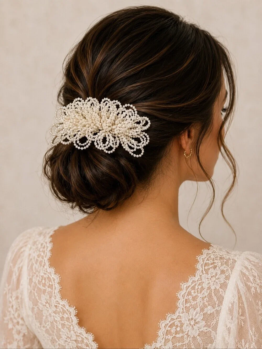 Vintage Large White Pearl Beaded Bridal Acrylic Hair Comb